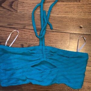 Blue Crop Tank Top with Cut Out and Ruched Design